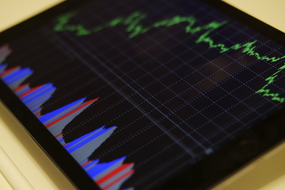 Close-up of a tablet displaying stock market analysis